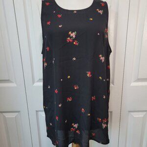WHO WHAT WEAR Black Floral Keyhole Back Sleeveless Blouse Top sz XL EUC Office